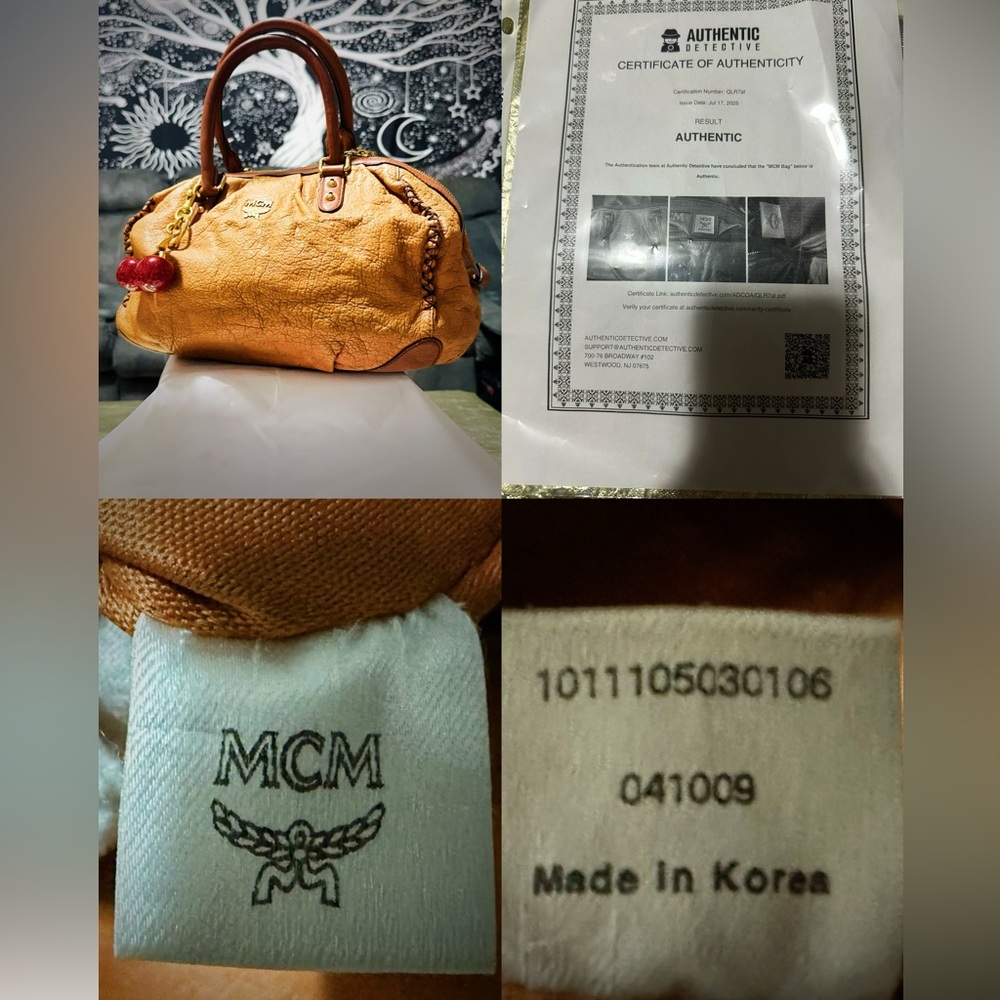 Authentic Vintage MCM shoulder bag soft Tan Leather Satchel with Gold Accents - Picture 12 of 17